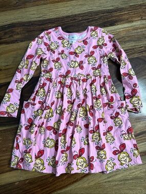 Hanna Andersson Pink Long-Sleeve Girls' Skater Dress with Cindy Lou Grinch Print